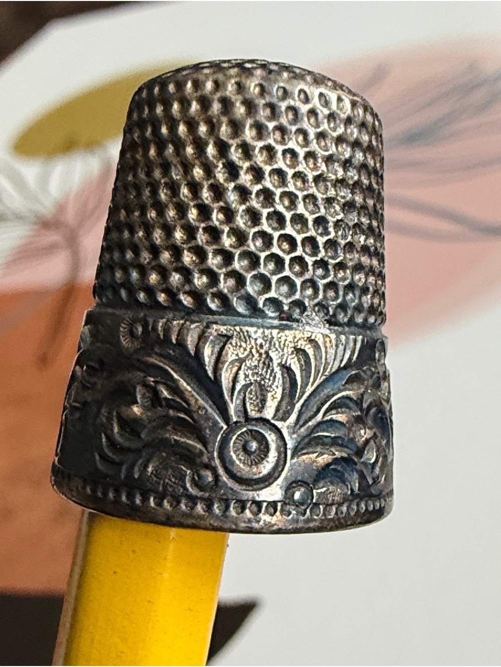 1890 ANTIQUE SCROLLS STERLING SILVER THIMBLE - (SIZE 8) KETCHAM & MCDOUGALL